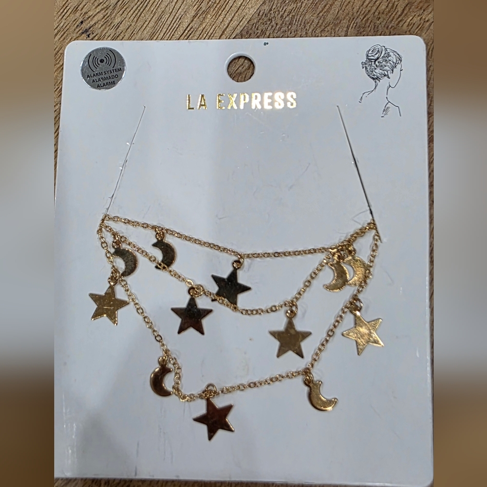 NWT LA Express Gold Star and Moon Chain Hair Accessorise Festival